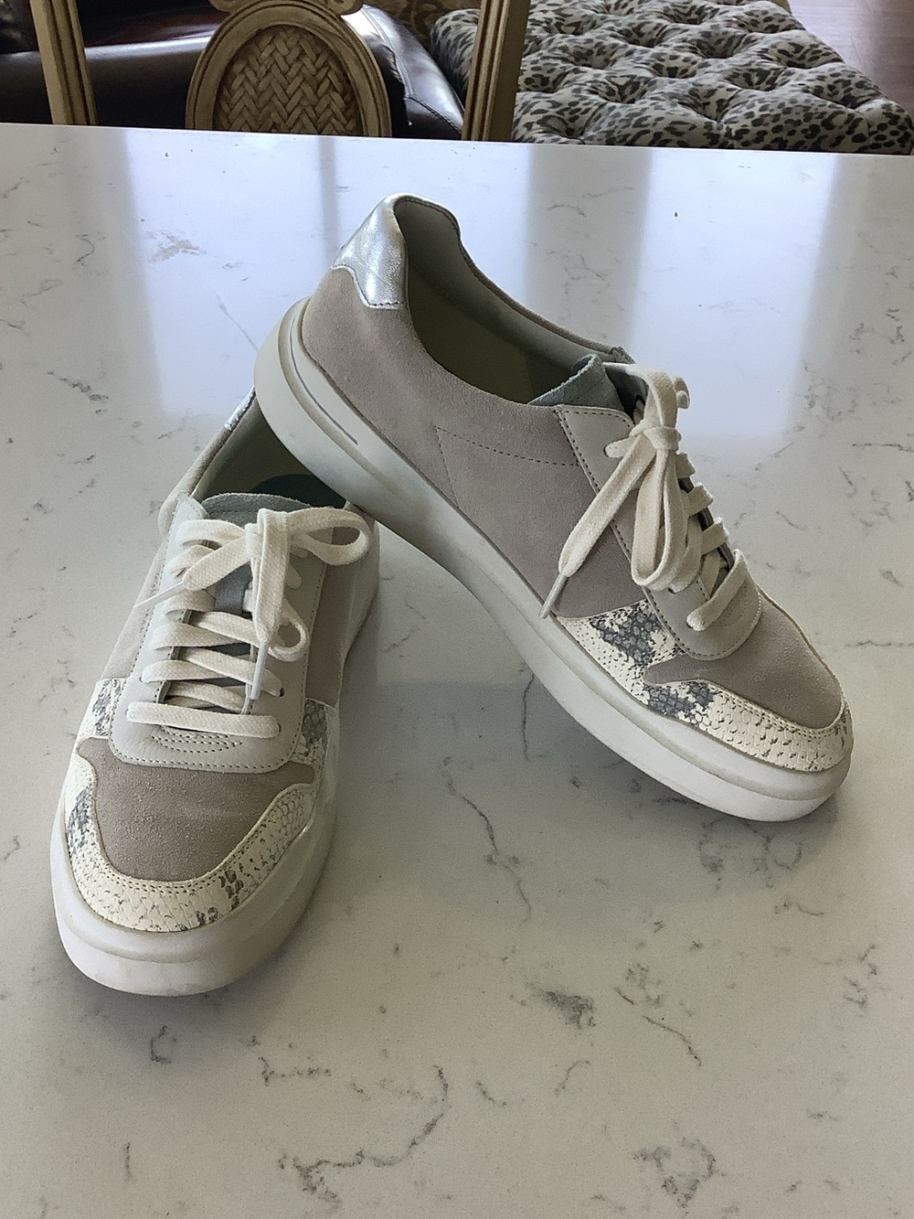 Cole Haan Cream & Silver Suede Lace-Up Sneakers